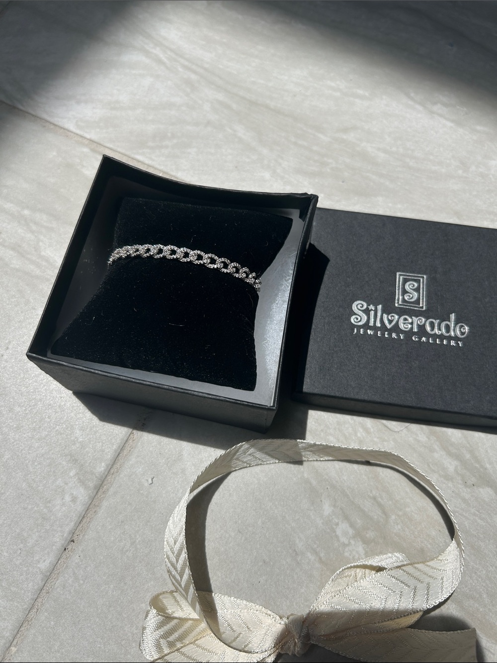 Sterling Silver Sparkling Crystal Link Bracelet - Silver